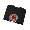 Black crewneck sweatshirt with Houston Astros Stealie skull logo on chest, angled