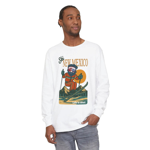 White long-sleeve graphic T-shirt with front New Mexico rider print