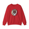 Red crewneck sweatshirt with Arizona logo skull patch graphic