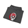 Dark charcoal Cincinnati Reds Stealie hoodie, folded, with front skull basketball logo