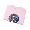 Light pink crewneck sweatshirt with circular New York Mets Stealie logo graphic