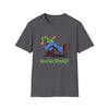 Dark heather gray graphic T-shirt with cartoon rider and "Keep On Truckin'" text
