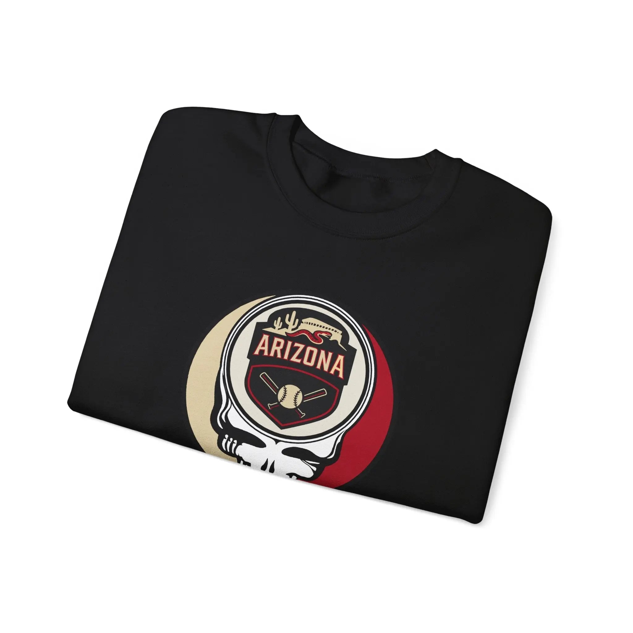Black crewneck sweatshirt with circular Arizona team logo graphic
