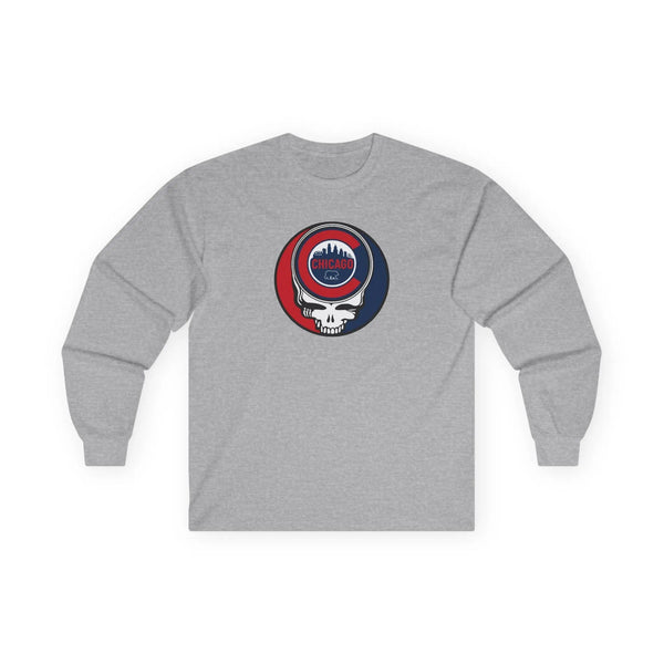Sport grey long sleeve T-shirt with Chicago skull logo print
