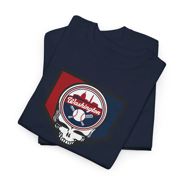 Navy T-shirt with Washington team logo and skull front graphic