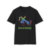 Black graphic T-shirt with cartoon rider and "Keep On Truckin'" text on front