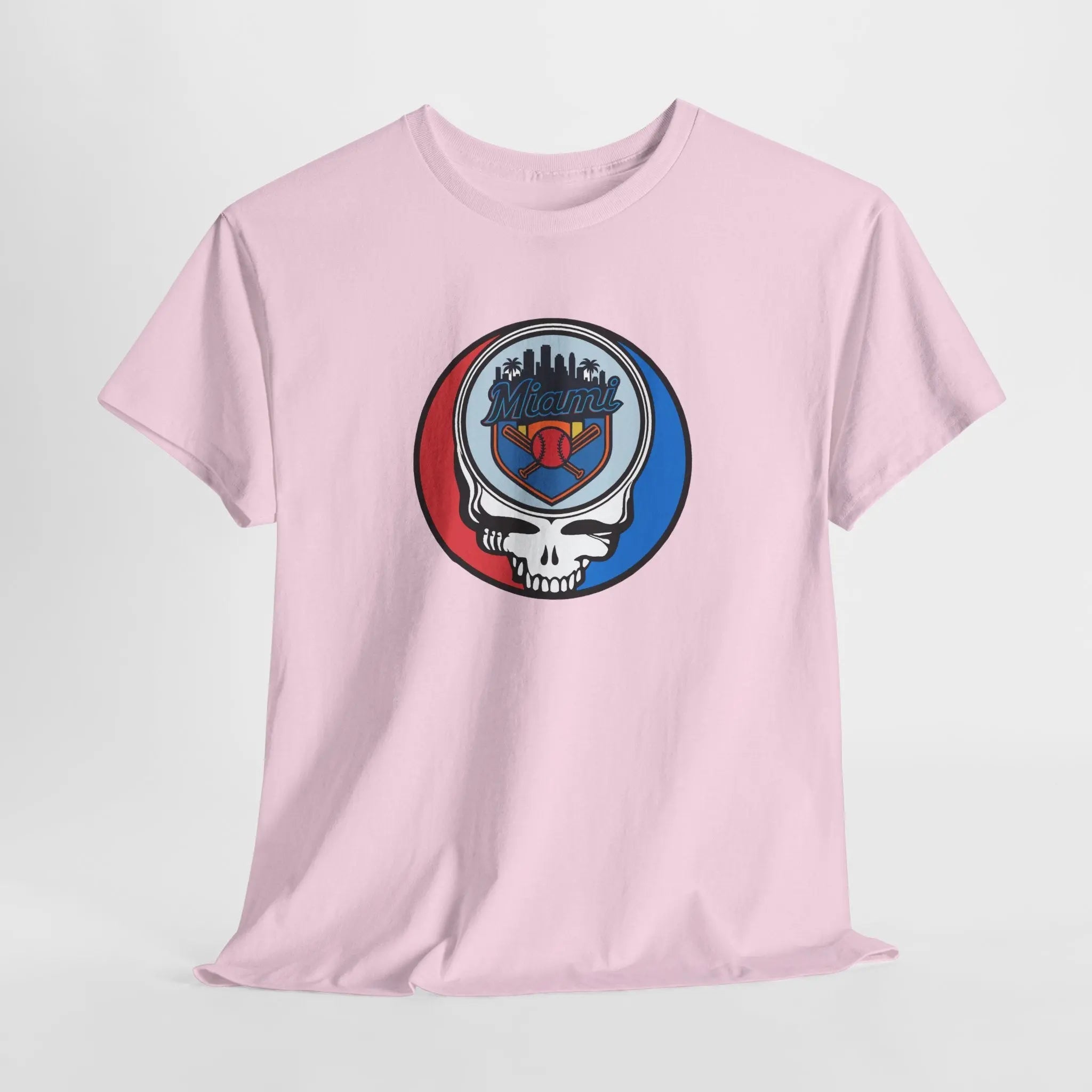 Miami Marlins Stealie T-shirt, light pink, short-sleeve crew neck with circular skull logo