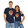 Navy football t-shirt with circular M helmet logo graphic and 'FOOTBALL' text