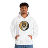 White pullover hoodie with hood and San Diego circular logo skull graphic