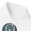 White Mariners hoodie close-up of hood and front Seattle logo graphic