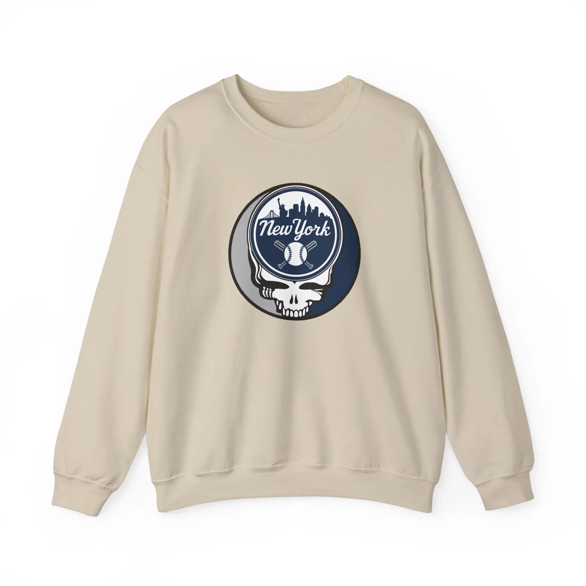 New York Yankees Stealie crewneck sweatshirt, sand color, front view with circular skull logo