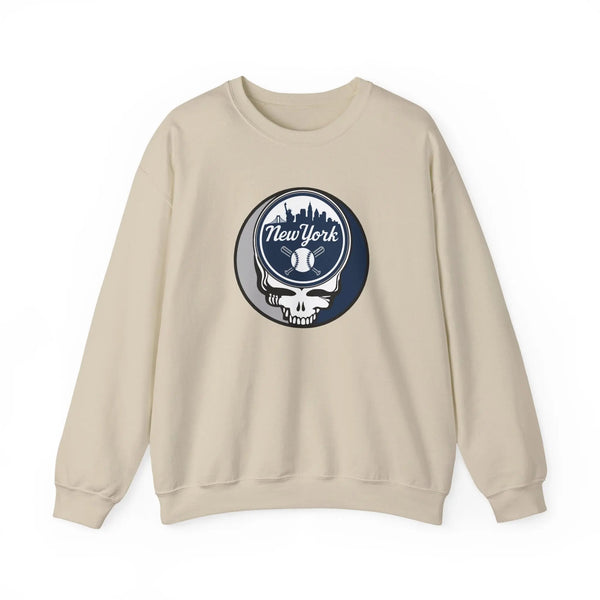 New York Yankees Stealie crewneck sweatshirt, sand color, front view with circular skull logo