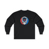 Black long-sleeve T-shirt with front-center circular team Stealie logo graphic