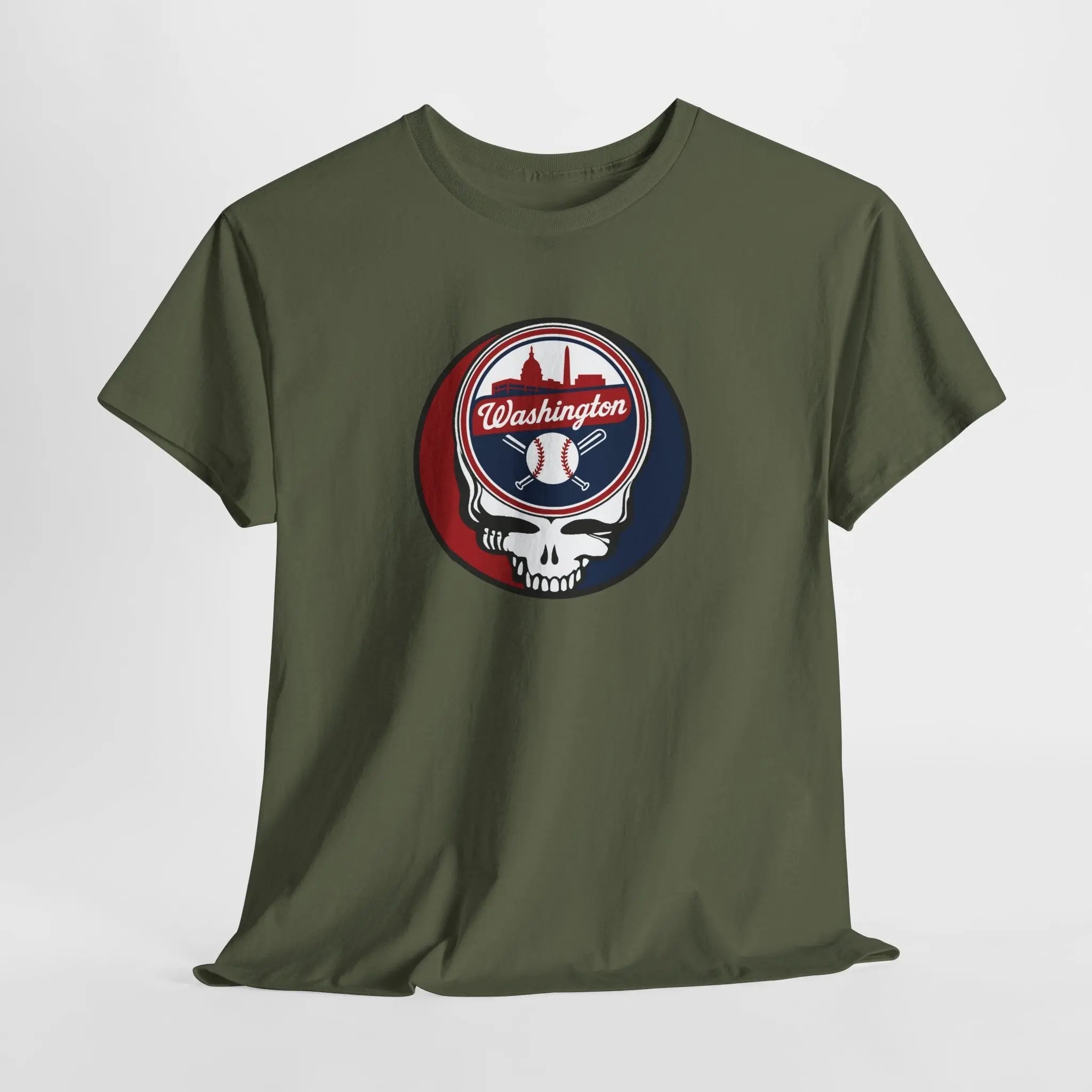 Men's olive green T-shirt with Washington Stealie graphic on the chest