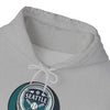 Gray Mariners hoodie close-up of hood and drawstring with Seattle logo graphic