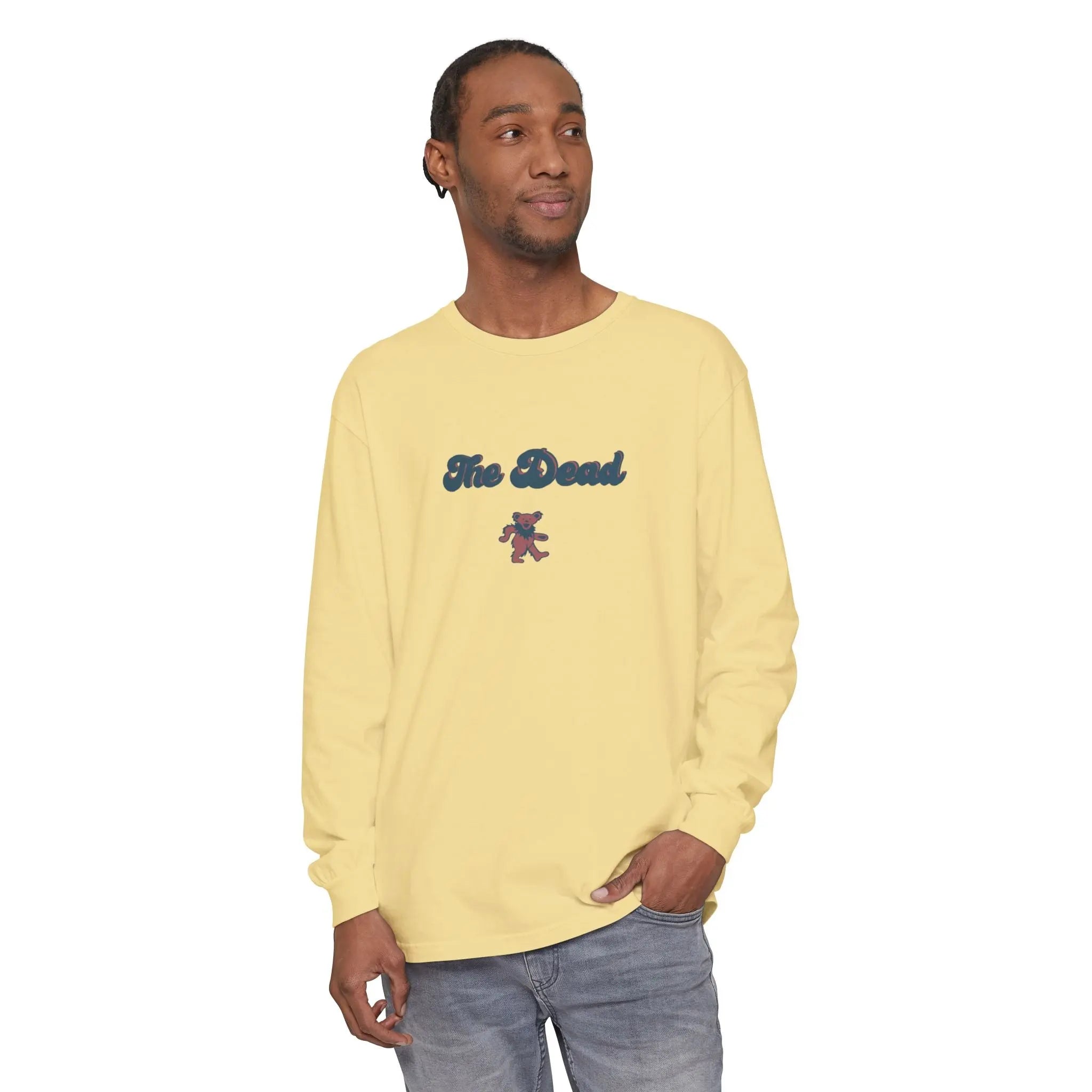 Butter yellow long-sleeve crewneck T-shirt with 