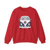 Red crewneck sweatshirt with front bus graphic print