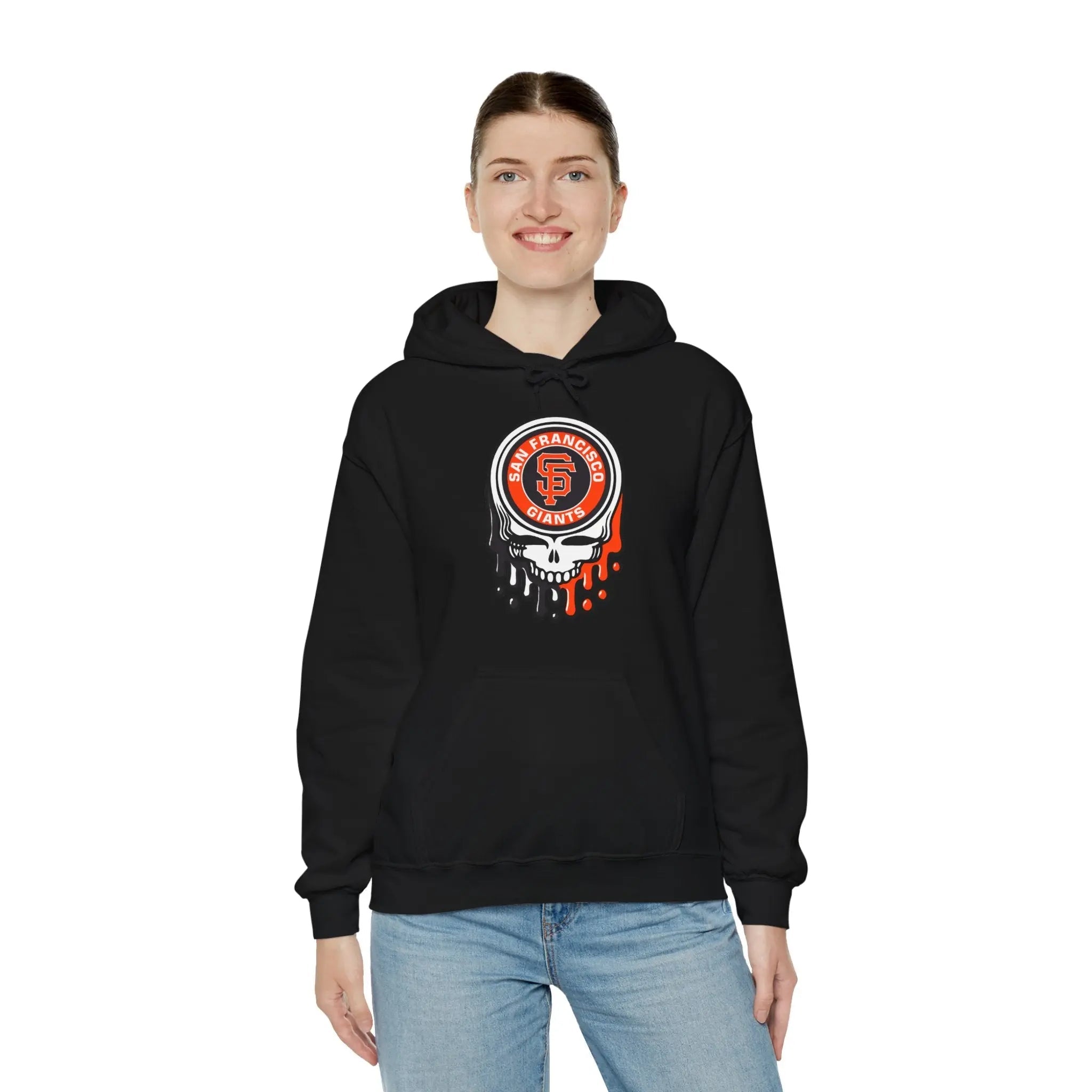 Black hoodie with circular Giants skull logo and dripping graphic