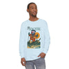 Long-sleeve graphic T-shirt, light blue crew neck, front illustrated print