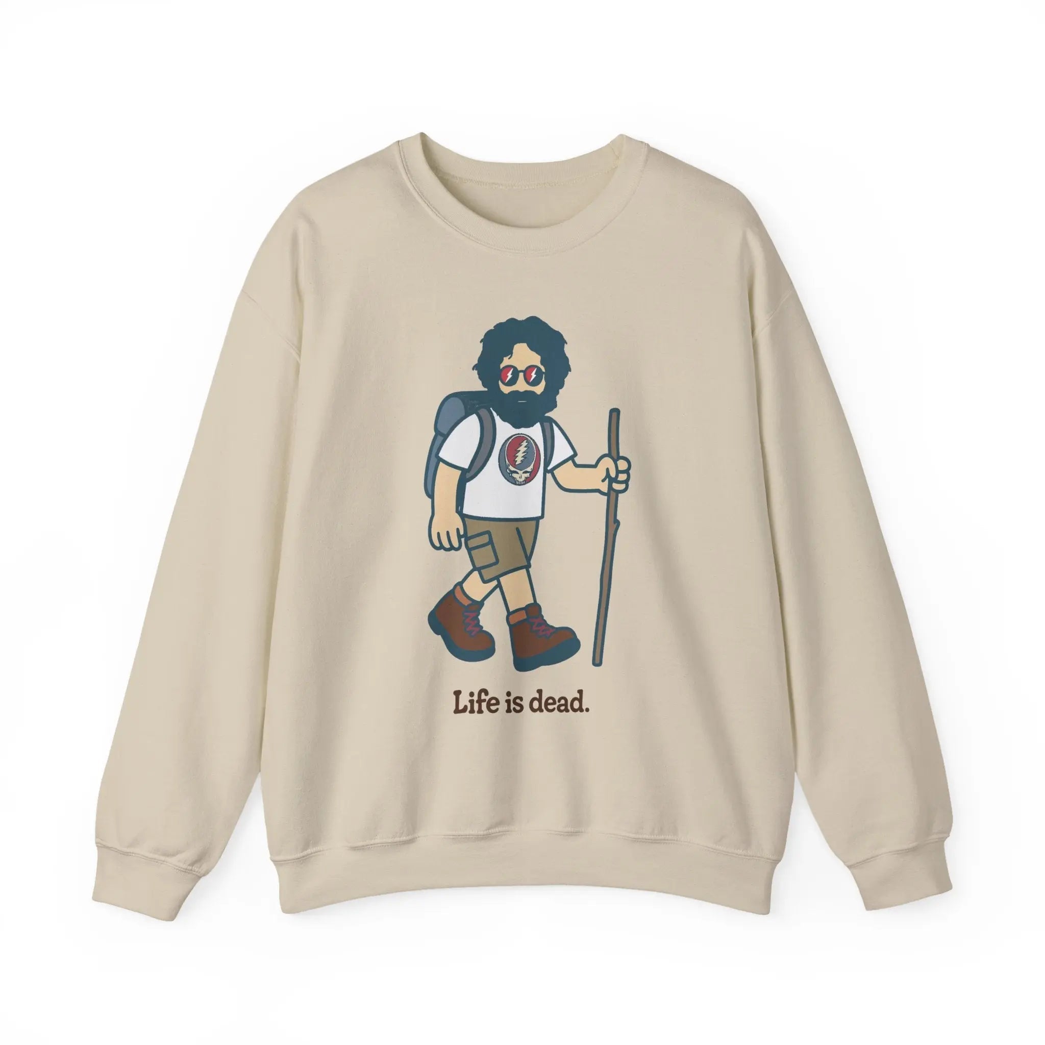 Light sand crewneck sweatshirt, front graphic print and long sleeves