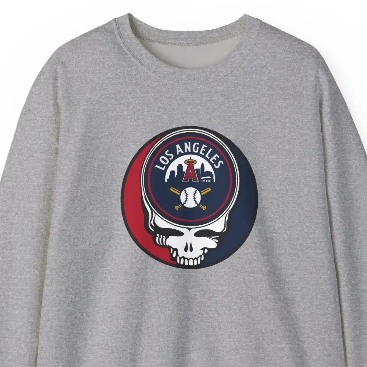 Sport gray crewneck sweatshirt with Los Angeles Angels Stealie logo graphic on chest