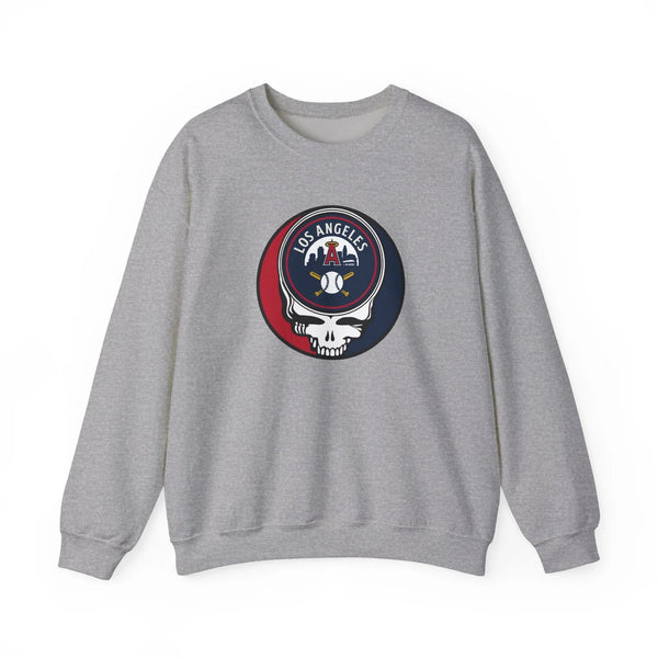 Sport gray crewneck sweatshirt with round Los Angeles Angels Stealie logo on front