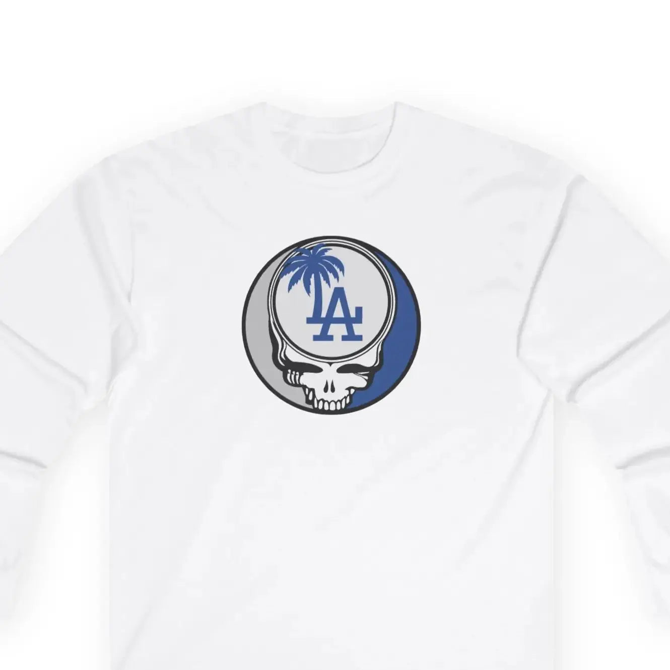 White Los Angeles Dodgers long sleeve T-shirt with circular LA skull logo