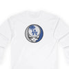 White Los Angeles Dodgers long sleeve T-shirt with circular LA skull logo