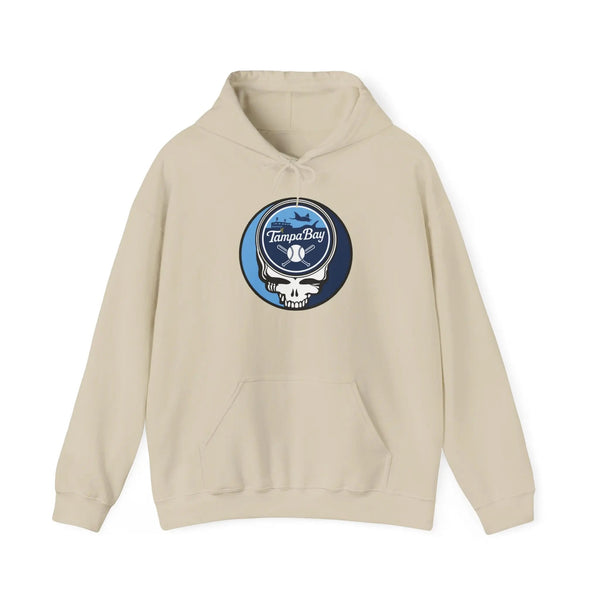 Sand beige pullover hoodie with drawstring hood and Tampa Bay Rays logo