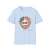 Light blue crewneck T-shirt with patriotic bearded skull graphic, "Life is dead"