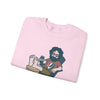 Light pink folded crewneck sweatshirt with Jerry beer graphic on chest