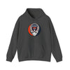 Dark heather pullover hoodie with front Detroit logo patch and kangaroo pocket