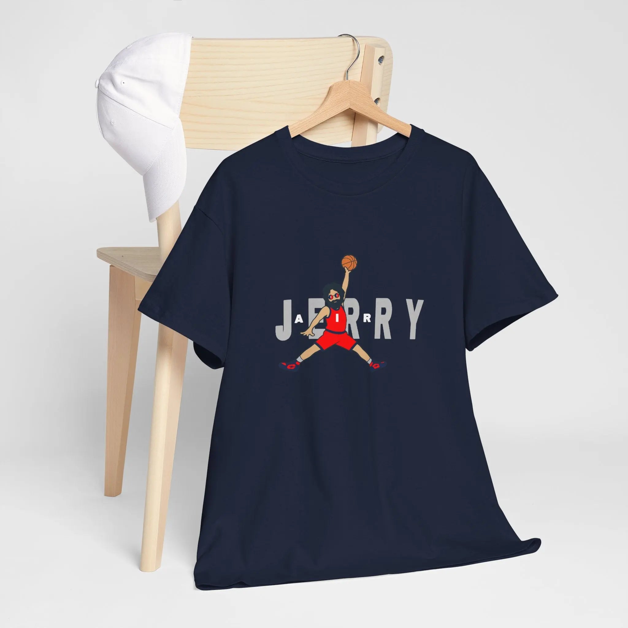 Cotton T-shirt in navy blue with front graphic print and short sleeves
