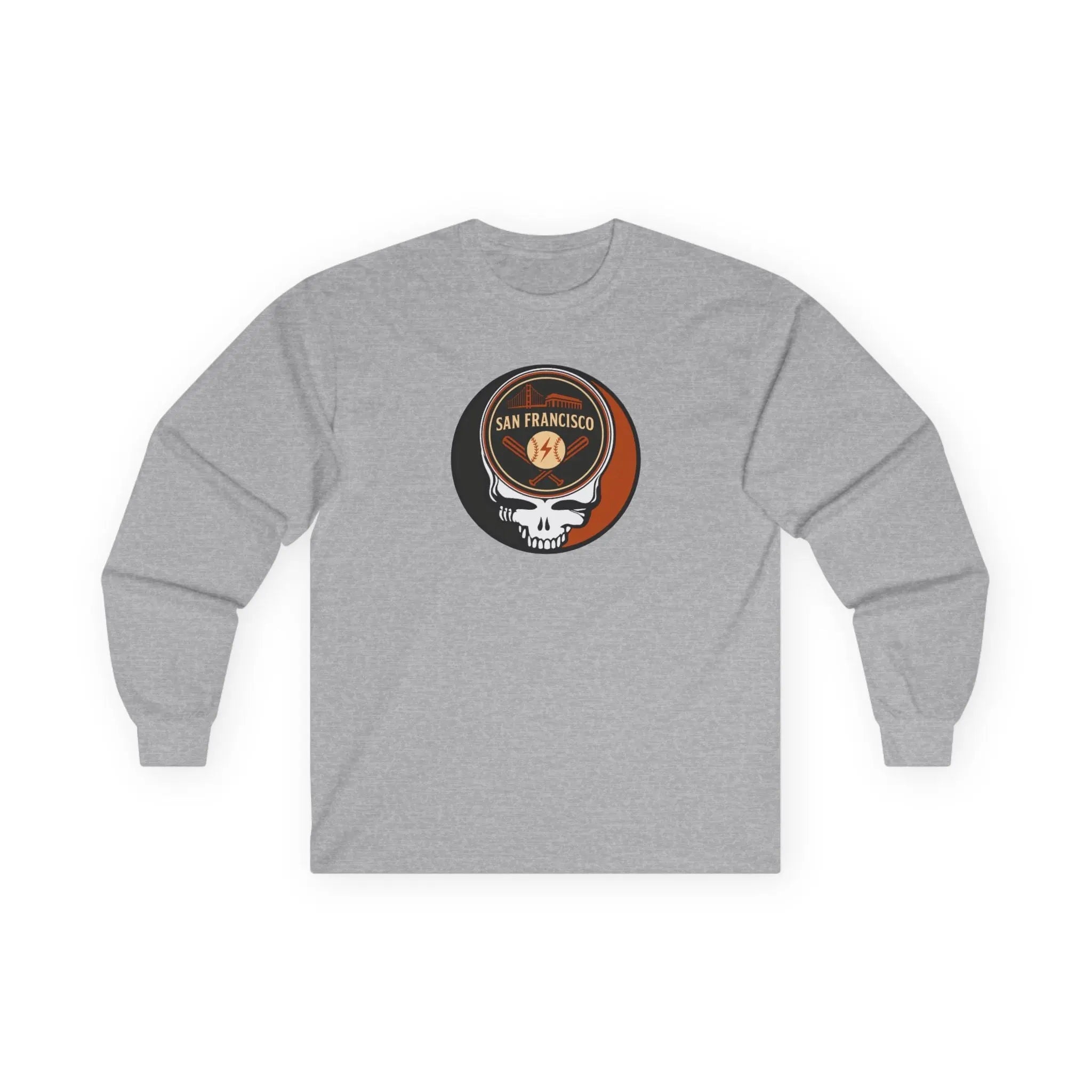 San Francisco Giants sport grey long-sleeve T-shirt with Stealie skull logo front