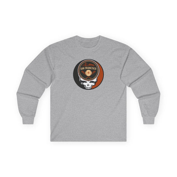 San Francisco Giants sport grey long-sleeve T-shirt with Stealie skull logo front