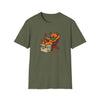 Dark green T-shirt with cartoon bear graphic and "Life is dead." text on chest