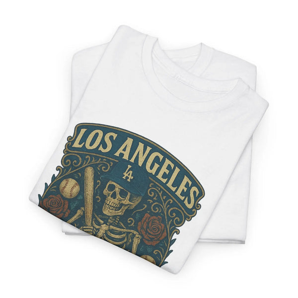 White T-shirt folded stack with Dodgers front logo graphic