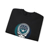 Black crewneck sweatshirt with Seattle Mariners chest crest skull graphic