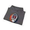 Dark gray pullover hoodie with front Detroit logo patch and drawstring hood
