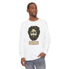 Garment-dyed long-sleeve T-shirt in white, with skull-face graphic on the chest