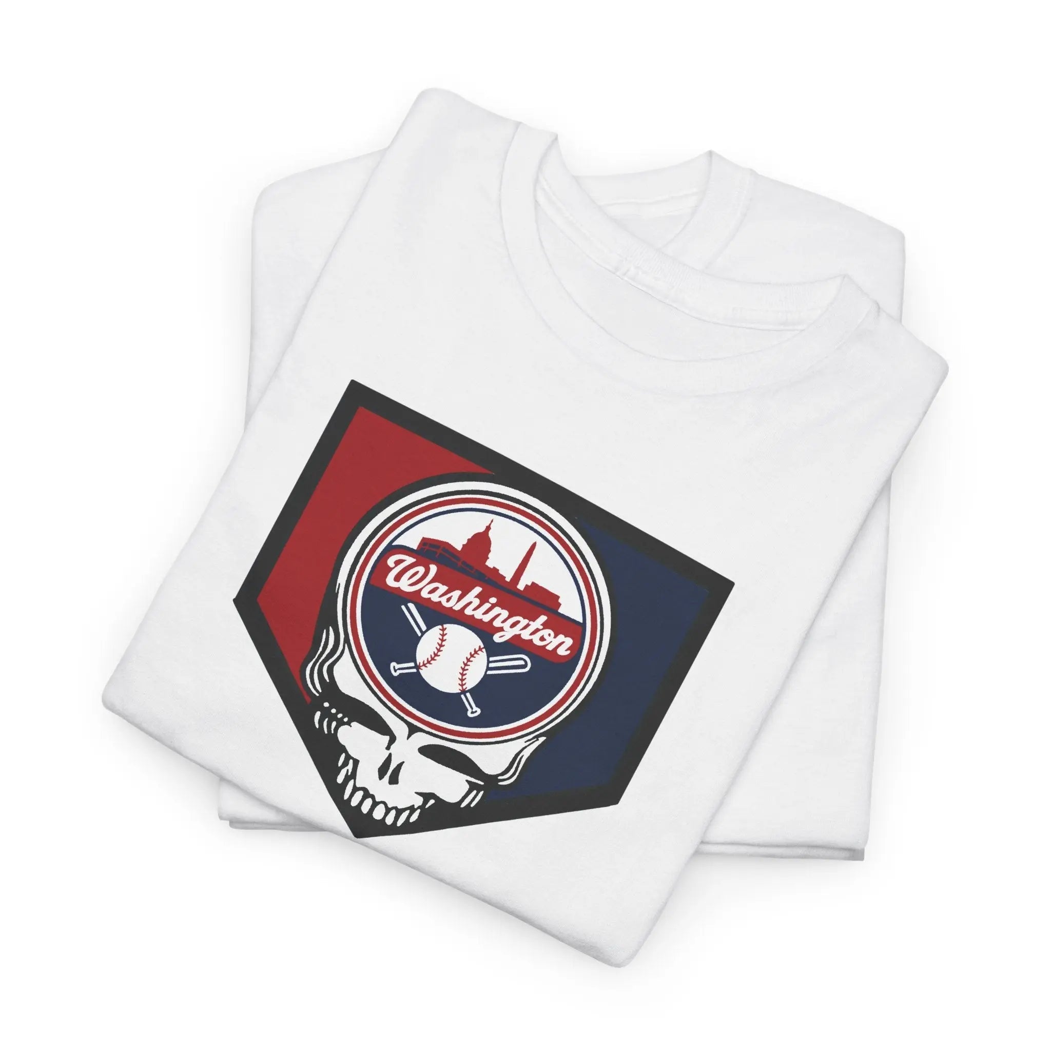 White short-sleeve T-shirt with large Washington Nationals logo graphic on chest