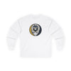 White long-sleeve T-shirt with centered Milwaukee baseball skull emblem graphic