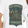 White Dodgers graphic T-shirt with Los Angeles skeleton print on center chest