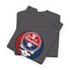 Dark gray crewneck T-shirt with circular Philadelphia mascot logo graphic on front.