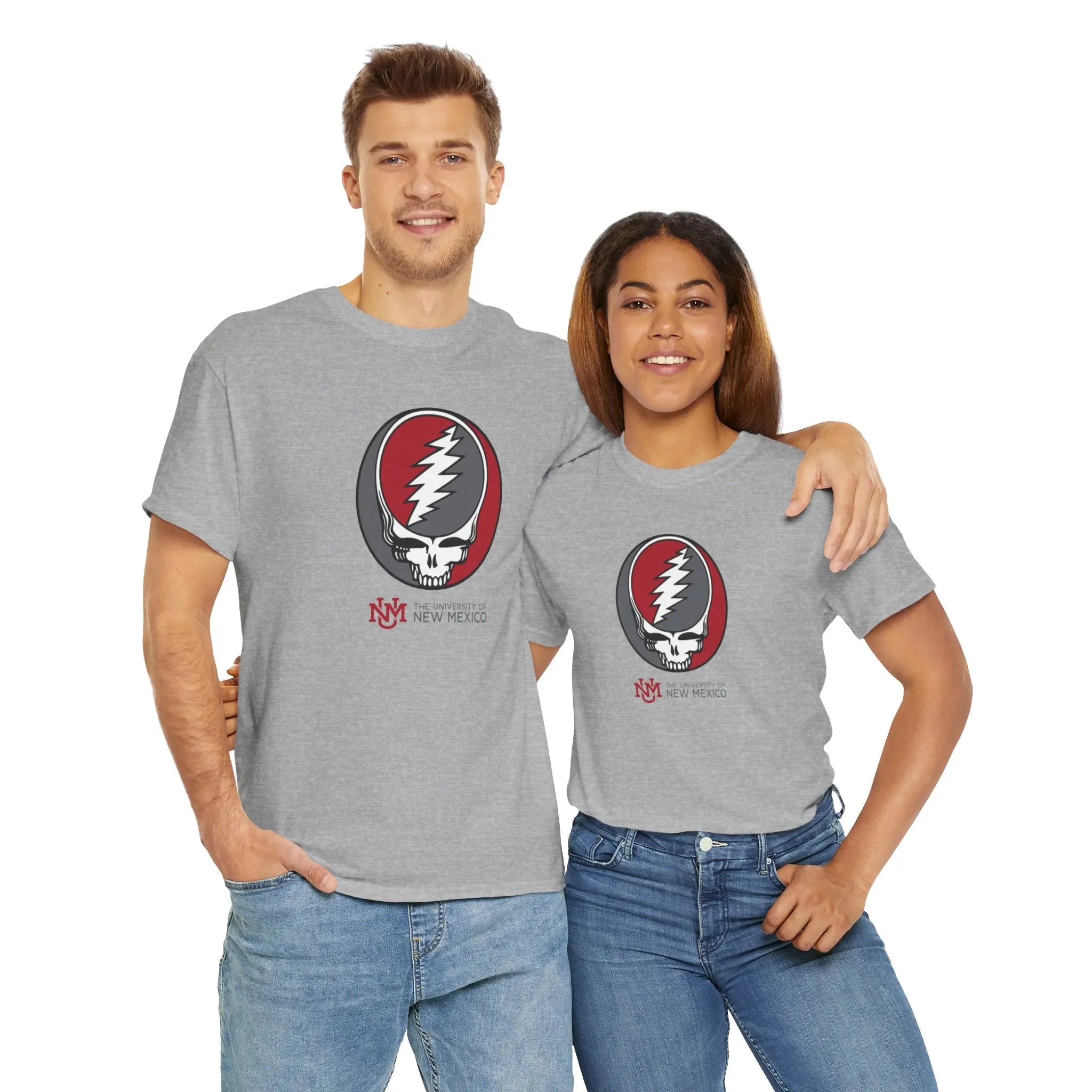 Heather gray Dead T-shirt with skull lightning graphic on front