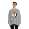 Sport grey crewneck sweatshirt with circular dancing lion logo chest graphic