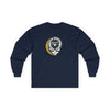 Navy long-sleeve crewneck T-shirt with Milwaukee skull logo on the chest