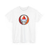 White T-shirt with circular Boston skull graphic at chest