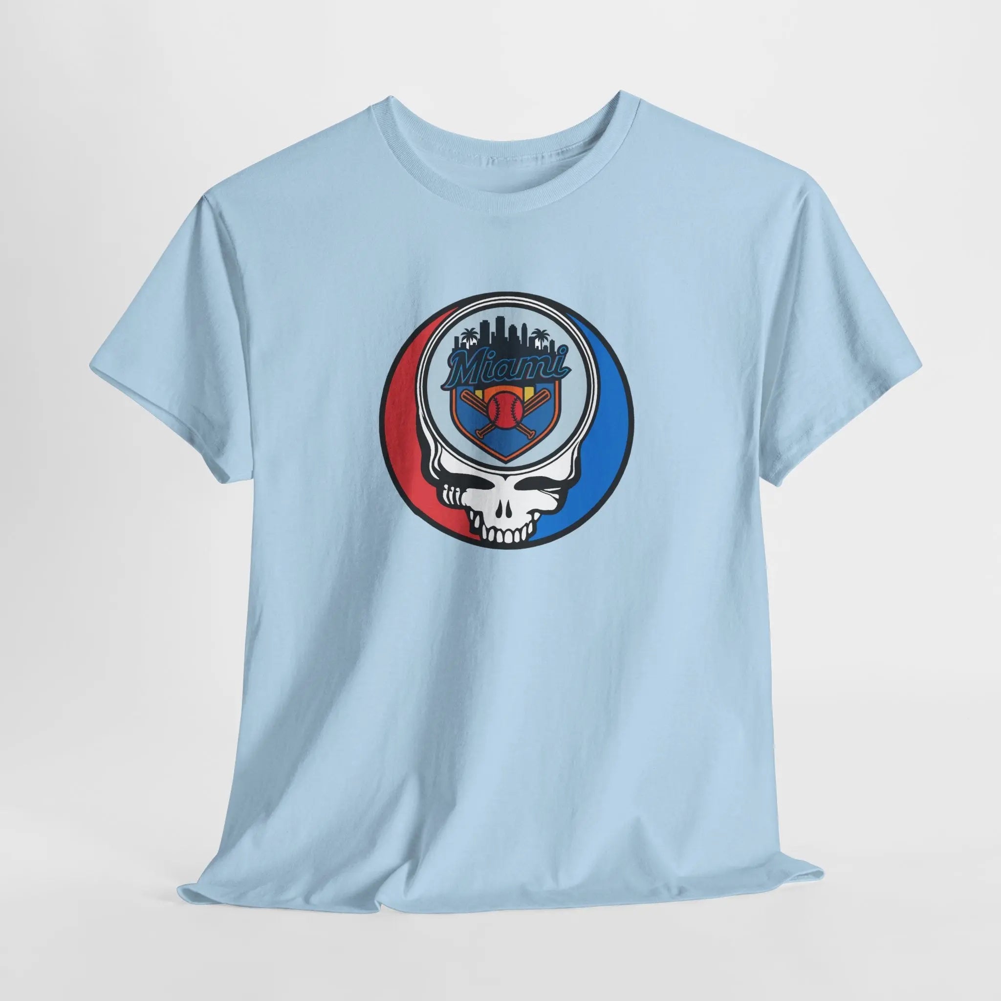 Miami Marlins Stealie T-shirt, light blue, crew neck with circular skull team graphic