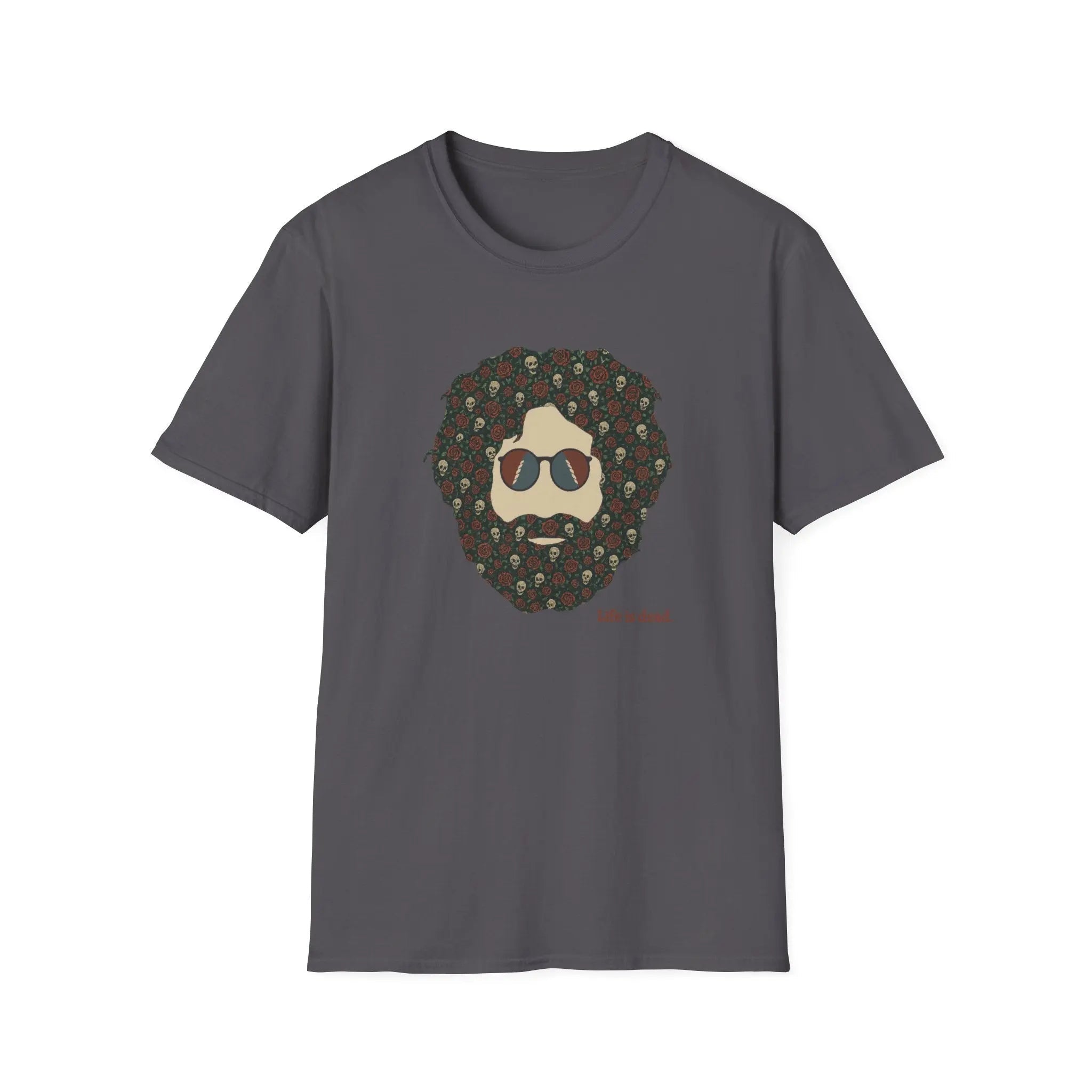 Charcoal crewneck T-shirt with bearded skull graphic front print